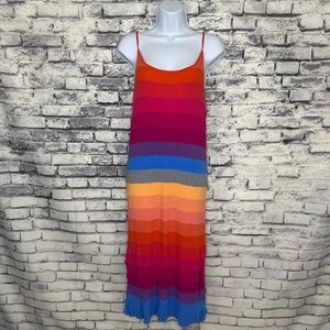 Banana Republic Ribbed Knit Rainbow Spaghetti Strap Dress Size L